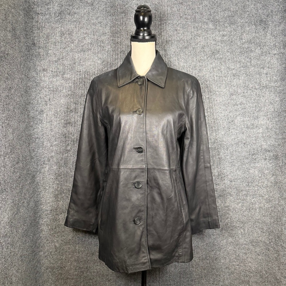VTG Y2K JLC New York Black Leather Jacket Women S Longline Blazer Coat Supple